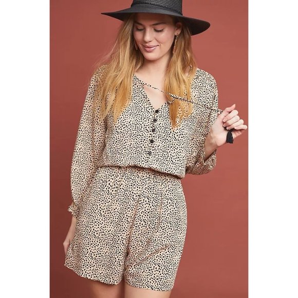Anthropologie Pants - Anthropoplogie Beachgold Chelsea Romper Long Sleeve Animal Print size XS